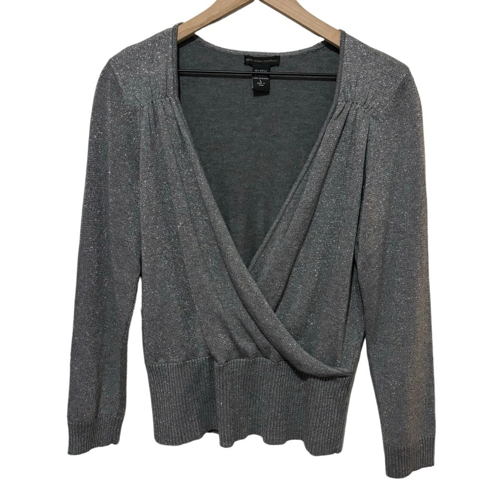 New York & Company Metallic Gray Sweater Women's Size Large